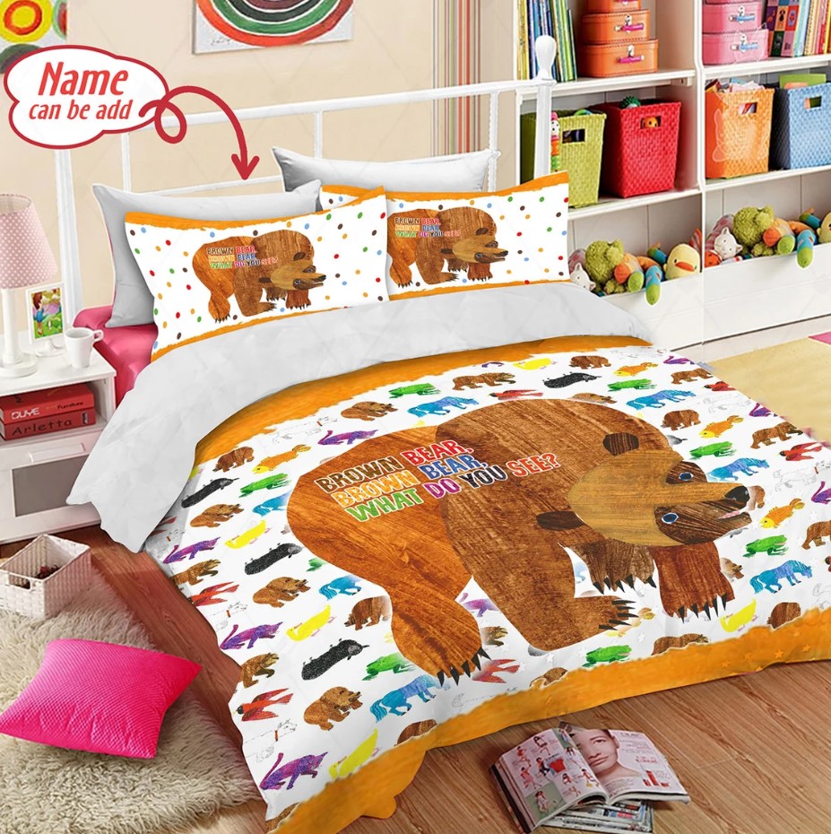 Personalized Eric Brown Bear Bedding Set Brown Bear Duvet Cover And Pillowcase Brown Bear Fleece Blanket Eric Carle Fan Gifts